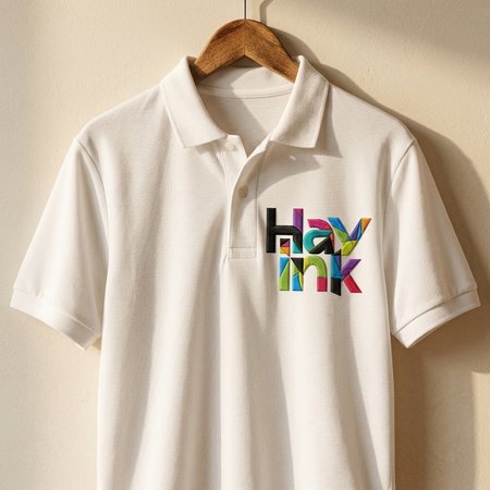 White pique polo with the Hay Ink logo embroidered on the left chest