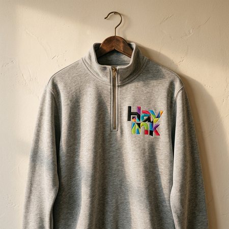 Sport-grey quarter-zip pullover with the Hay Ink logo embroidered on the left chest